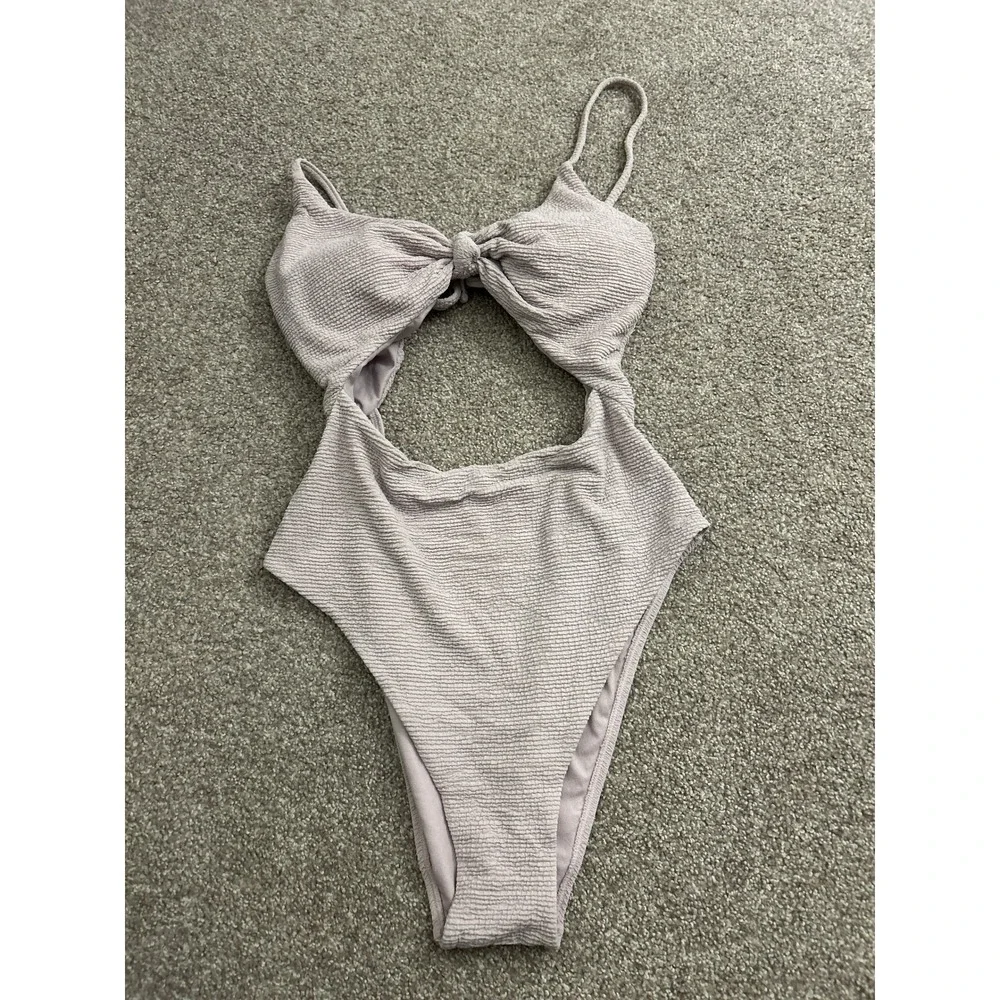 Vintage Sexy One Piece Swimsuit Womens Large Lavender Excellent Cutout Textured